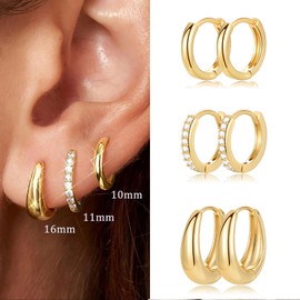 9 Pairs Gold/Sliver Chunky Hoop Earrings Set for Women, 14K Gold Plated Huggie Hoop Small Earring Hypoallergenic Thick Open Lightweight Chunky Hoop Earrings Jewelry for Gifts (gold)