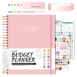 Ospelelf Budget Planner 2024-2025 Bill Organizer with Stickers, 8.5 x 11'' Budget Book with 12 Pockets for Savings, Debt, Expense Tracking (Pink)