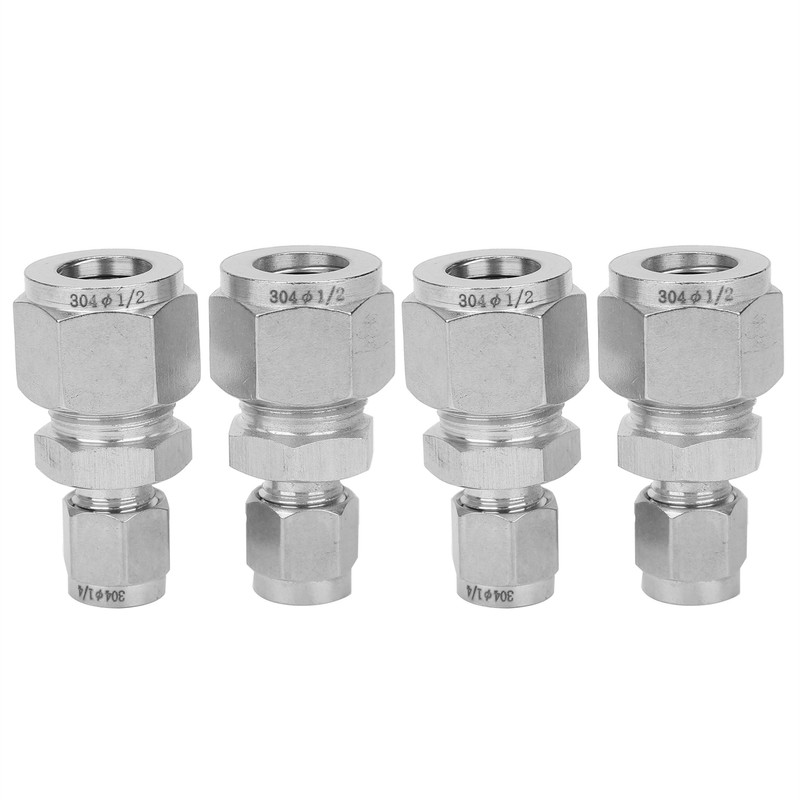 4Pcs Stainless Steel Compression Fitting Straight DoubleFerrule Tube Adapter for
