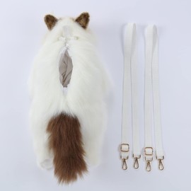 CU-MATE Plush Cat Backpack, Lifelike White Stuffed Animal Bag, Large Handmade Cute Cat Shaped Bag