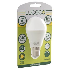 Luceco A60 B22 10 W LED 2700 k 810 lm Warm Dimmable Eco Lamp, White