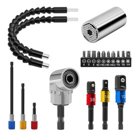 Soporte Para Brocas, Juego De Extensión De Brocas Flexibles, Adaptador De Taladro De Ángulo Recto De 105°, 3 Adaptadores Universales De 1/4 3/8 1/2 Pulgadas,Adaptador De Enchufe Universal