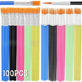 100 Pcs Pinceles de Pintura pequeños, Cabeza Plana y con Punta, Pinceles para Acuarela de Acrílico de Nylon para Acrilico al Oleo, Pintura Detallada, para Artistas, Niños, Aula,Estudiantes