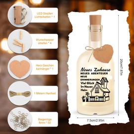 Housewarming Gift Bottle Light with Saying, Housewarming Gift Home, Housewarming Gifts, House Illuminated Decorative Bottle with Cork, Topping-Out Gift for Best Friend Colleagues Women (FZ)