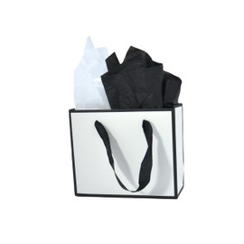 JUNESHE Small Gift Bags with Handles & Tissue Paper,4 Pack Mini White& Black Gift Bags, Extra Small White Bags, Tiny Gift Bags