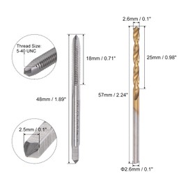 sourcing map 5-40 UNC Tap Straight Groove 2.6 mm Twist Drill Set Titanium Coated 6542 High Speed Steel Drill Machine Tap