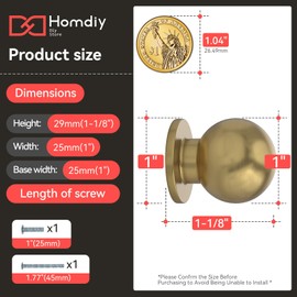 homdiy 20 Pack Champagne Bronze Cabinet Knobs, Round Satin Brass Drawer Dresser Handles Ball Metal Kitchen Hardware for Cupboard, 1 Inch