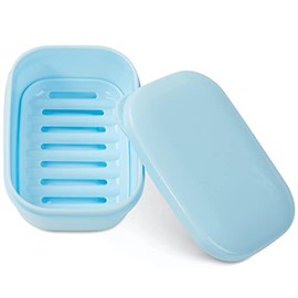 Quatish Soap Holder 1 Pack, Travel Soap Container with Lid, Portable Bar Soap Holder, Leakproof Soap Box with Perforations, Soap Dishes for Traveling, Camping, Gym (Sky Blue)