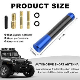 KVAEY Car Short Antenna, 3.14" Stubby Aluminum Aerial Antenna with 4 Screws & 2 Rubber Gaskets, Shorty Carbon Fiber Auto Roof Mount Antenna Replacement for AM/FM Radio Reception (Blue)