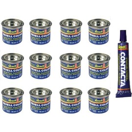 Any 12 Revell Enamel Model Paints - 12 Tins of Revell Paint for Scale Modelling and 13g Tube of Contacta Glue - You Choose The Colours