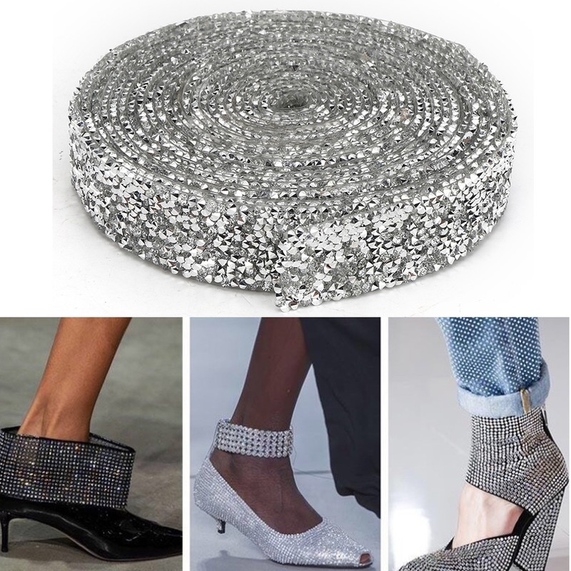 Rhinestones Trim Silver Base Ribbon DIY Hand Made Decoration Phone