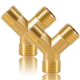 Pack of 2 Y-piece distributor fittings, 3-way Y-shape pipe fittings, 1/2 inch male brass fork piece, G1/2 inch male x male x male thread x male thread Y-hose distributor, Y-distributor, for water