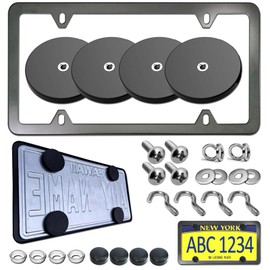 BGGTMO 4 Pack Magnetic License Plate Holder, Strong Neodymium Magnet Mount with Rubber Coating, with Black Aluminum Frame Screws for Metal Car Bumper, for Dealer No Drill Temporary Plate
