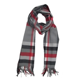 Mitchell Lewiss Elegant Classic Accessory Cashmere Soft Feel Wrap Scarf in Rich Plaids 12”x72” Fringe Unisex (Gray Red)