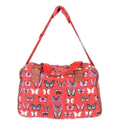 Butterfly patterned ladies women colourful canvas holdall bag Luggage shoulder Bag Travel Bag (RED)