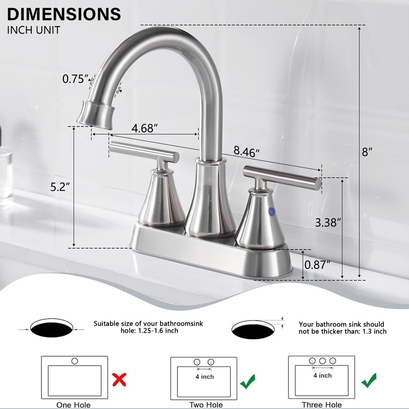 Bathroom Sink Faucet 4 Inch 2 Handle Centerset Brushed Nickel