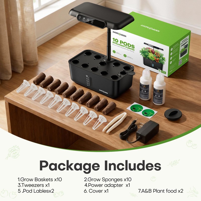 Ahopegarden Hydroponics Growing System: 10 Pods Temp ＆ Humidity Display