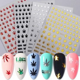 Maple Leaf Nail Art Stickers 3D Holographic Leaf Nail Stickers Spring Nail Art Decorations Colorful Bronzing Leaf Letter Design Nail Decals Self-Adhesive Nail Art Supplies for Women Manicure Nail Art