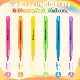 GORWARE 24 Pack Highlighters, Chisel Tip, 6 Assorted Colors, Non-Toxic Highlighter Markers for Adults Kids Highlighting in Home School Office