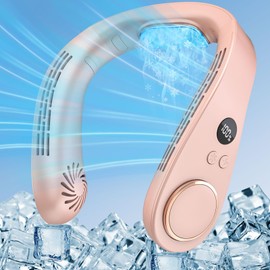 Neck Fans that Blow Cold Air,Neck Air Conditioner Rechargeable Battery Powered Neck Fan,Cordless Leafless Quiet Face Portable Fan for Travel,Best Gifts for Mother's Day Father's Day Birthday Pink