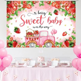 WODJR Strawberry Backdrop Strawberry Party Decorations Berry 1st Birthday Decorations Sweet One Backdrop for Girls Berry Party Supplies Sweet Shortcake Background Fruit Birthday Banner Summer Decor