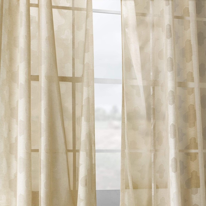 HPD Half Price Drapes Patterned Faux Linen Sheer Curtains for
