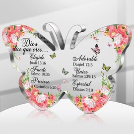 Shellwei Spanish Christian Acrylic Gift for Women Religious Inspirational Gift with Bible Verse Regalos Cristianos Para Mujer Bible Prayer Choice for Women Mother's Day Xmas Birthday Present(Floral)