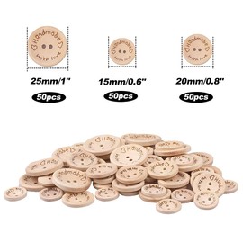 Wooden Buttons for Knitting Buttons for Baby Cardigans,150 Pcs Handmade with Love Buttons for Craft, Natural Wood Button 2 Holes for Kids DIY Crafts Decorations (0.59in 0.79in 0.99in)