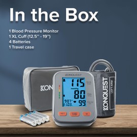 Konquest Automatic Upper Arm Blood Pressure Monitor - Extra Large Cuff 12 ½ ” to 19 ” (32 to 48.5 cm) - Large Backlit Display - Irregular Heartbeat Detector - Blood Pressure Monitor for Home Use