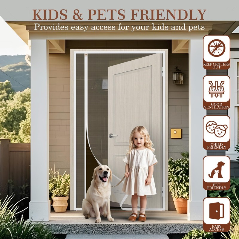 Yotache Reversible Left/Right Opening Magnetic Screen Door Fits 48 x