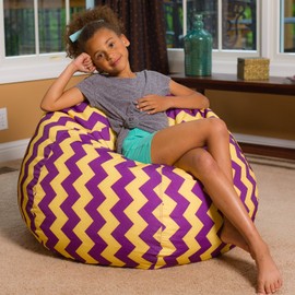 Posh Creations Bean Bag Chair for Kids, Teens, and Adults Includes Removable and Machine Washable Cover, 38in - Large, Pattern Chevron Purple and Yellow