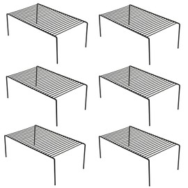 iPEGTOP Set of 6 Large (15.7 x 9.4 Inch) Kitchen Cupboard Organiser, Freezer Cabinet Storage Metal Shelf Wire Rack, Rustproof Steel Shelves for Fridge Pantries Countertops Utensils, Black
