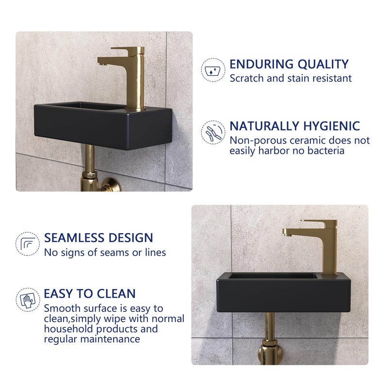DeerValley Small Bathroom Sink, 15"x7" Mini Rectangle Wall Mount Vessel