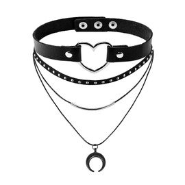 MILAKOO PU Choker with Triple Necklace Set Punk Gothic Choker with Unique Pendant, Faux Leather, No Gemstone