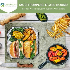 JAMBALAY Tempered Glass Cutting Board for Kitchen, 16"x12" Glass Cutting Board with Design, Chopping Board with Rubber Non Slip Feet, Heat, Shatter Resistant, Dishwasher Safe, Brown