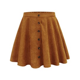 RITERA Plus Size Skirts for Women Button Up Flare A-Line Skirts Corduroy Stretchy Elastic High Waist Mini Skater Skirt Coffee Brown Fall Winter 3XL 22W 24W