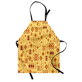 Ambesonne Tribal Apron, Art with Quirky Forms Abstract Cultural Design, Unisex Kitchen Bib Apron with Adjustable Neck for Cooking Baking Gardening, Sand Brown Ginger