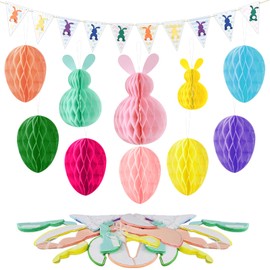 UOY Easter Eggs for Hanging Outdoors, Pack of 10 Easter Honeycomb Decoration, Easter Garland, Easter Bunnies, Made of Tissue Paper for Hanging, Easter Bunny Hanging Decoration, Easter Eggs