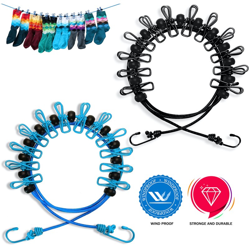Portable Clothesline with 12 Clothespins, [2 Pack] Gvtech Windproof Travel