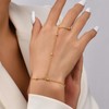 Hand Chain Bracelet, 18k Gold Finger Ring with Zircon Adjustable