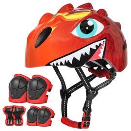 VICTGOAL - Casco de bicicleta para niños pequeños, ligero, 3D, para niños y niñas, de 3 a 8 años, para patinete multideportes, ciclismo, patinaje (conjunto rojo)