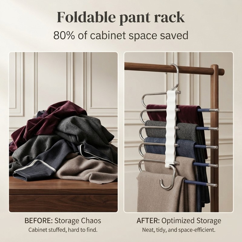 Space Saving Pants Hanger, 9-Tier Stainless Steel Closet Organizer with