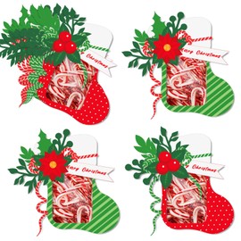 Whaline 60 Christmas Party Favor Sets Xmas Stocking Red Green Paper Cards Craft with Non-Candy Treat Bags for DIY Candy Goodie Gift Holiday Party Supplies
