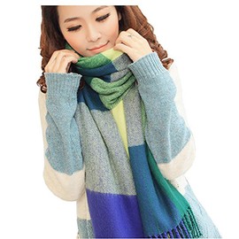 Wander Agio Women's Fashion Long Shawl Big Grid Winter Warm Large Scarf Green