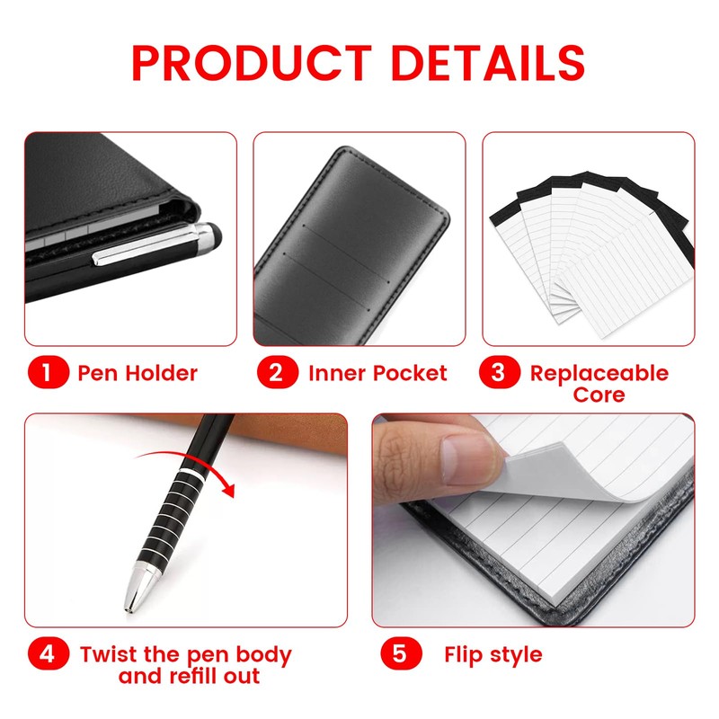 YHTCC 8 Pcs Leather Small Notebook Set With Metal Pen,