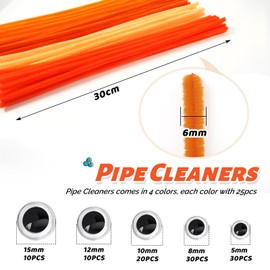 TOAOB 200pcs Pipe Cleaners Crafts Supplies Set Includes 100pcs Orange Chenille Stems 100pcs Assorted Size Wiggle Googly Eyes for Craft DIY Art Supplies