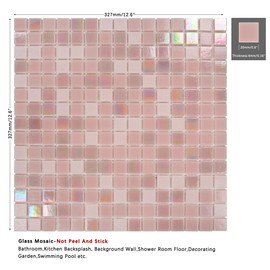 smafusion 11.5 Sq.Ft Rainbow Pink Glass Mosaic Tiles, 12.9" Sheets (10-Pack), Waterproof Mesh-Mounted Backsplash for Kitchen Wall & Bathroom Floor, Grout Required (Not Peel and Stick), 4mm Iridescent