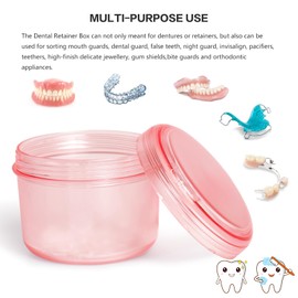 Uouovo Leak Proof Denture Bath Cup Large Denture case Retainer Cleaning Box for Travel, Complete Clean Care for Dentures,Denture Holder for Soaking (transparent pink)