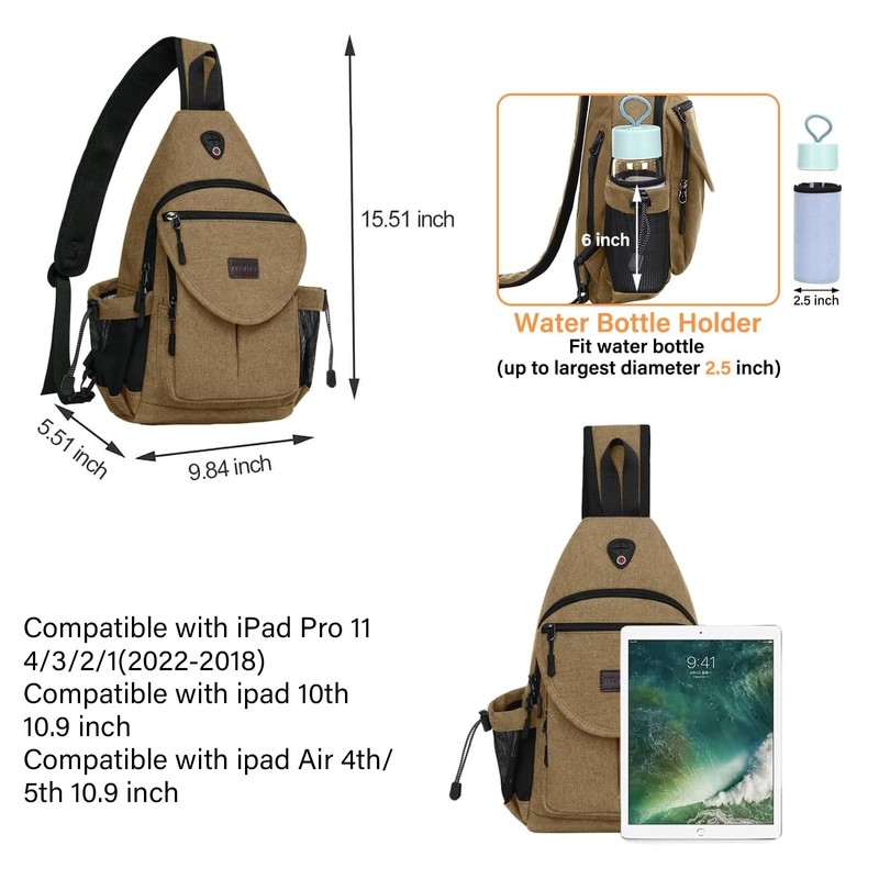 MOSISO Sling Backpack,Canvas Crossbody Hiking Daypack Bag with Anti-theft Pocket,