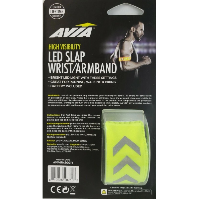 Avia High Visibilty LED Slap Wrist/Armband Light Running Battery Powered